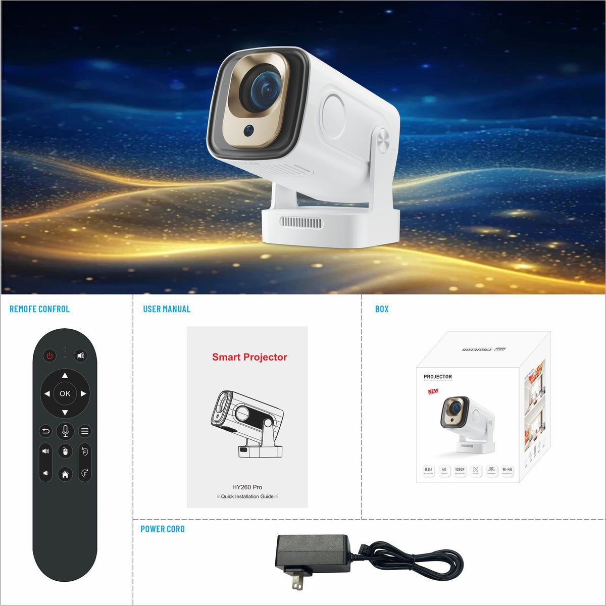 HY260Pro Android 11 Smart 4K Auto Focus Projector